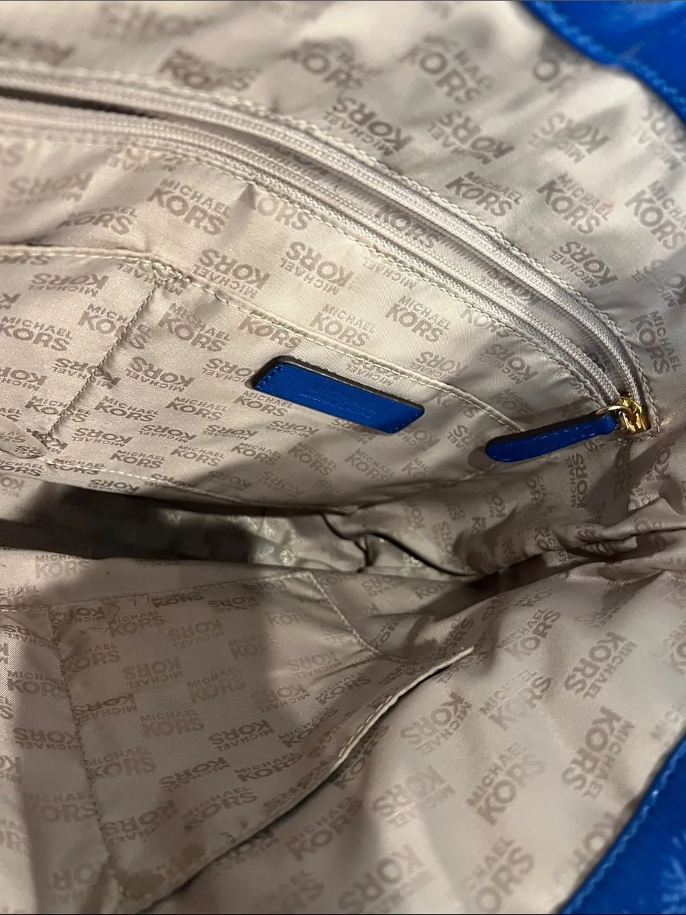 Michael Kors Cobalt Blue Leather Tote with Gold Chain Straps